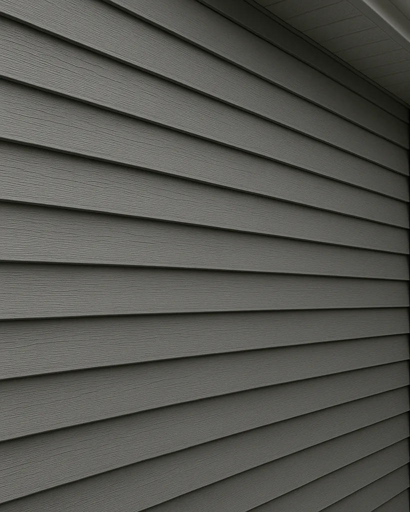 Close-up of newly installed gray lap siding